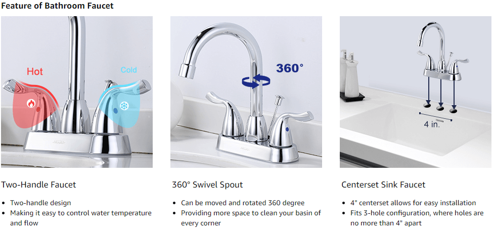 ARCORA 4 Inch Centerset Chrome Bathroom Sink Faucet with Drain Assembly and Supply Hoses 6 ARCORA 4 Inch Centerset Chrome Bathroom Sink Faucet with Drain Assembly and Supply Hoses - Centerset Bathroom Faucets - 6