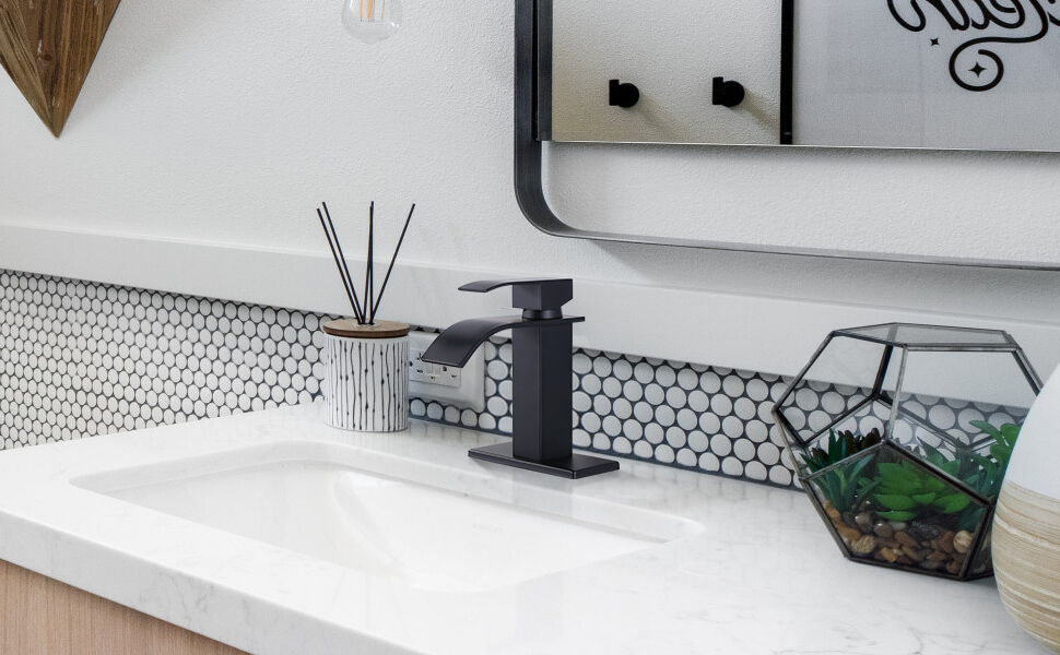 ARCORA 1 Hole or 3 Hole Black Waterfall Bathroom Faucet with Deck Plate 1 ARCORA 1 Hole or 3 Hole Black Waterfall Bathroom Faucet with Deck Plate - Single Handle Bathroom Faucets - 1