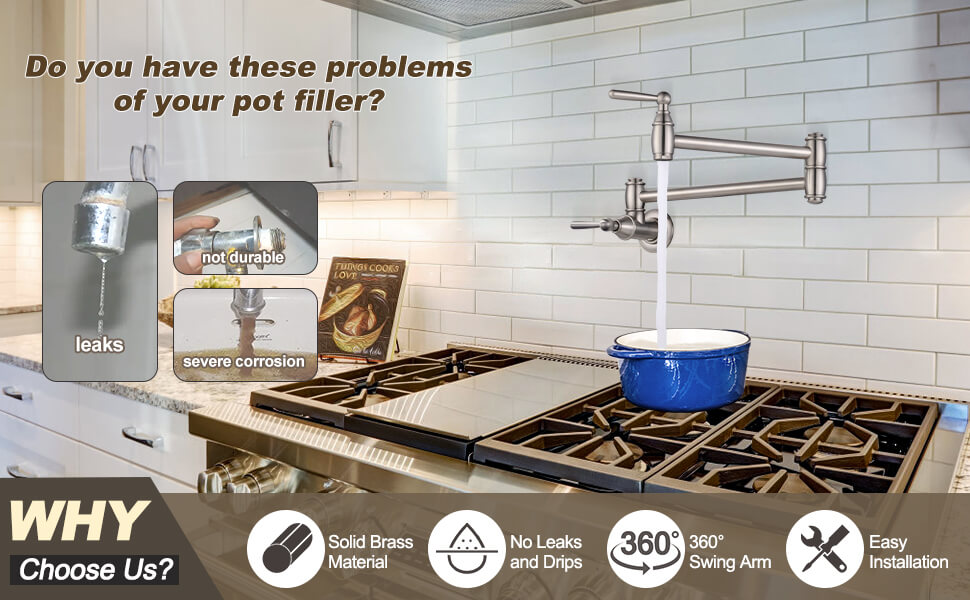 ARCORA Brushed Nickel Pot Filler Faucet Wall Mount Kitchen Folding Faucet 2 ARCORA Brushed Nickel Pot Filler Faucet Wall Mount Kitchen Folding Faucet - Pot Filler Kitchen Faucets - 2