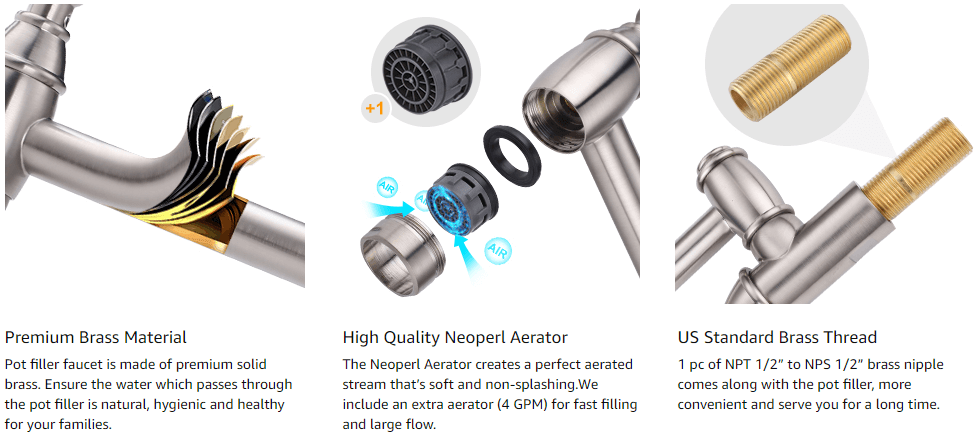 ARCORA Brushed Nickel Pot Filler Faucet Wall Mount Kitchen Folding Faucet 5 ARCORA Brushed Nickel Pot Filler Faucet Wall Mount Kitchen Folding Faucet - Pot Filler Kitchen Faucets - 5