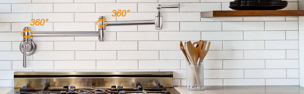 ARCORA Brushed Nickel Pot Filler Faucet Wall Mount Kitchen Folding Faucet 3 ARCORA Brushed Nickel Pot Filler Faucet Wall Mount Kitchen Folding Faucet - Pot Filler Kitchen Faucets - 3