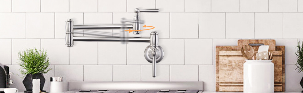 ARCORA Brushed Nickel Pot Filler Faucet Wall Mount Kitchen Folding Faucet 4 ARCORA Brushed Nickel Pot Filler Faucet Wall Mount Kitchen Folding Faucet - Pot Filler Kitchen Faucets - 4