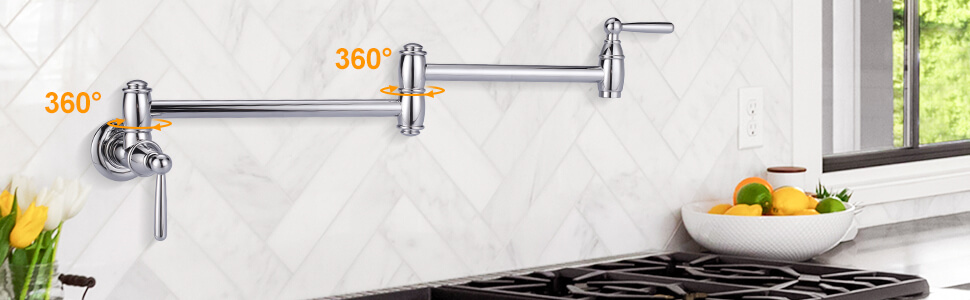 ARCORA Chrome Pot Filler Faucet Wall Mount Kitchen Folding Faucet 3 ARCORA Chrome Pot Filler Faucet Wall Mount Kitchen Folding Faucet - Pot Filler Kitchen Faucets - 3
