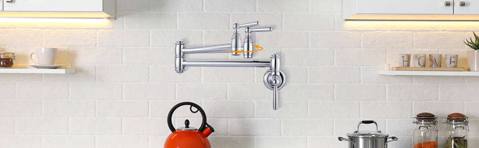 ARCORA Chrome Pot Filler Faucet Wall Mount Kitchen Folding Faucet 4 ARCORA Chrome Pot Filler Faucet Wall Mount Kitchen Folding Faucet - Pot Filler Kitchen Faucets - 4