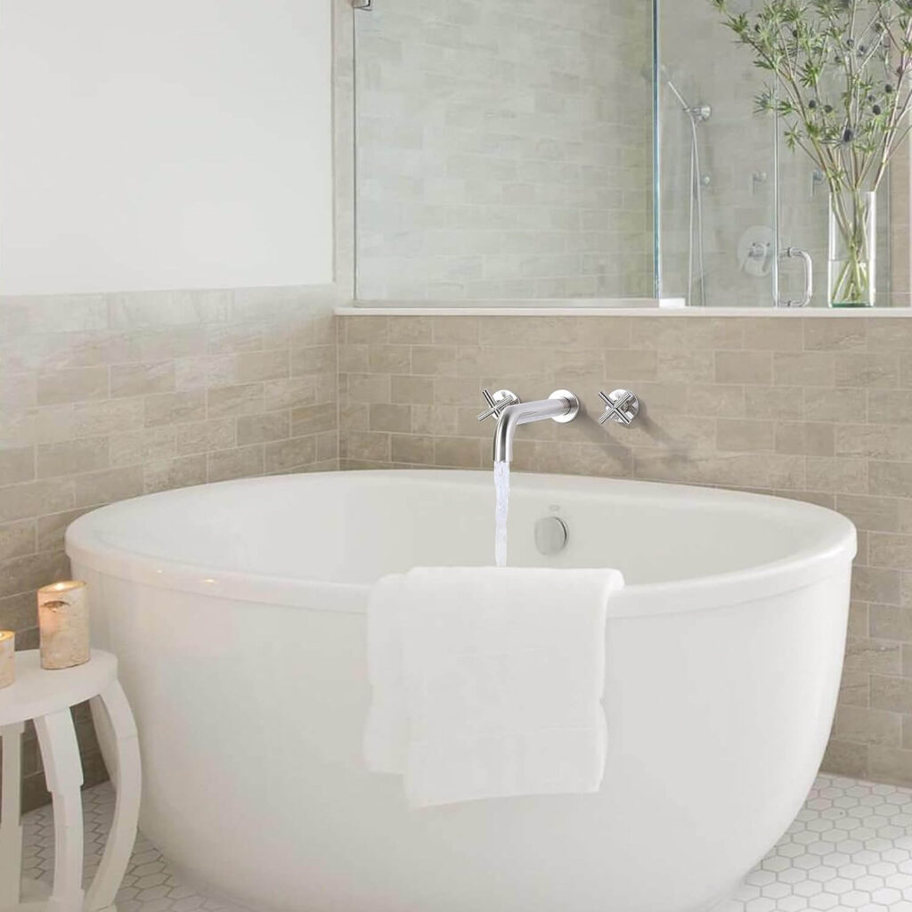 ARCORA Brushed Nickel Wall Mount Tub Filler With 2 Cross Handle 2 ARCORA Brushed Nickel Wall Mount Tub Filler With 2 Cross Handle - Bathtub Faucets - 2