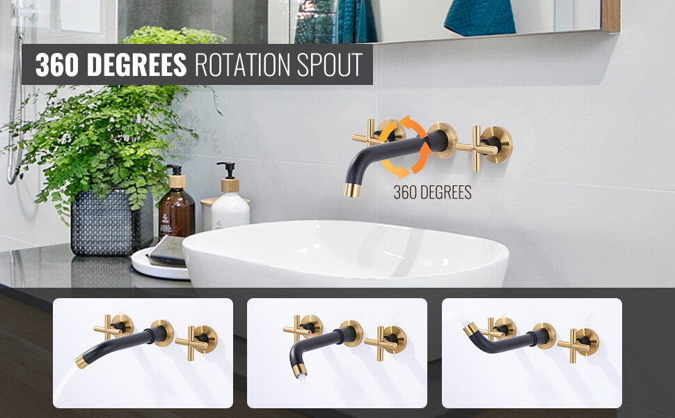 ARCORA Black and Gold 2 Cross Handle Wall Mounted Bathroom Sink Faucet 3 ARCORA Black and Gold 2 Cross Handle Wall Mounted Bathroom Sink Faucet - Wall Mount Bathroom Faucets - 3