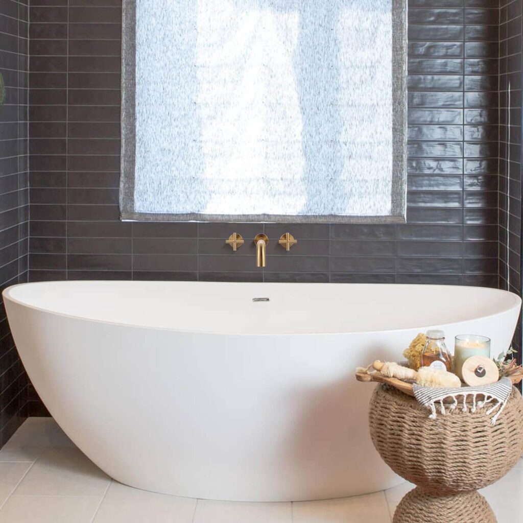 ARCORA Brushed Gold Wall Mount Tub Filler With 2 Cross Handle 2 ARCORA Brushed Gold Wall Mount Tub Filler With 2 Cross Handle - Bathtub Faucets - 2