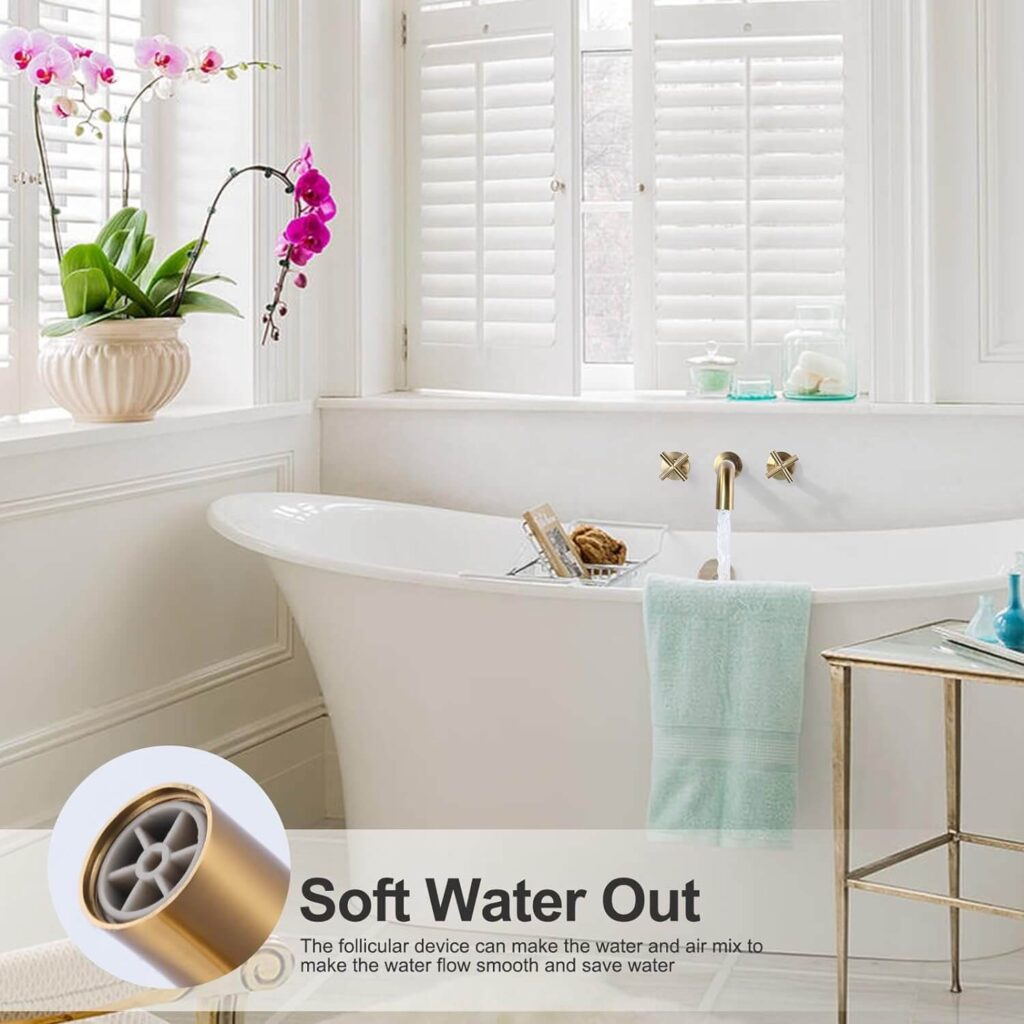 ARCORA Brushed Gold Wall Mount Tub Filler With 2 Cross Handle 3 ARCORA Brushed Gold Wall Mount Tub Filler With 2 Cross Handle - Bathtub Faucets - 3