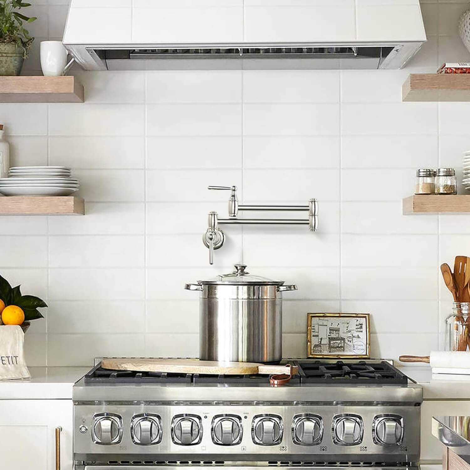 ARCORA Polished Nickel Wall Mount Pot Filler Faucet Over Stove 2 ARCORA Polished Nickel Wall Mount Pot Filler Faucet Over Stove - Pot Filler Kitchen Faucets - 2