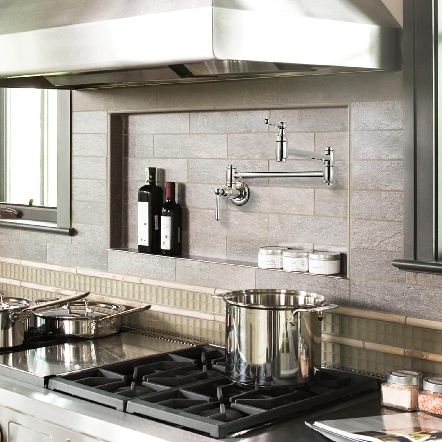 ARCORA Polished Nickel Wall Mount Pot Filler Faucet Over Stove 3 ARCORA Polished Nickel Wall Mount Pot Filler Faucet Over Stove - Pot Filler Kitchen Faucets - 3