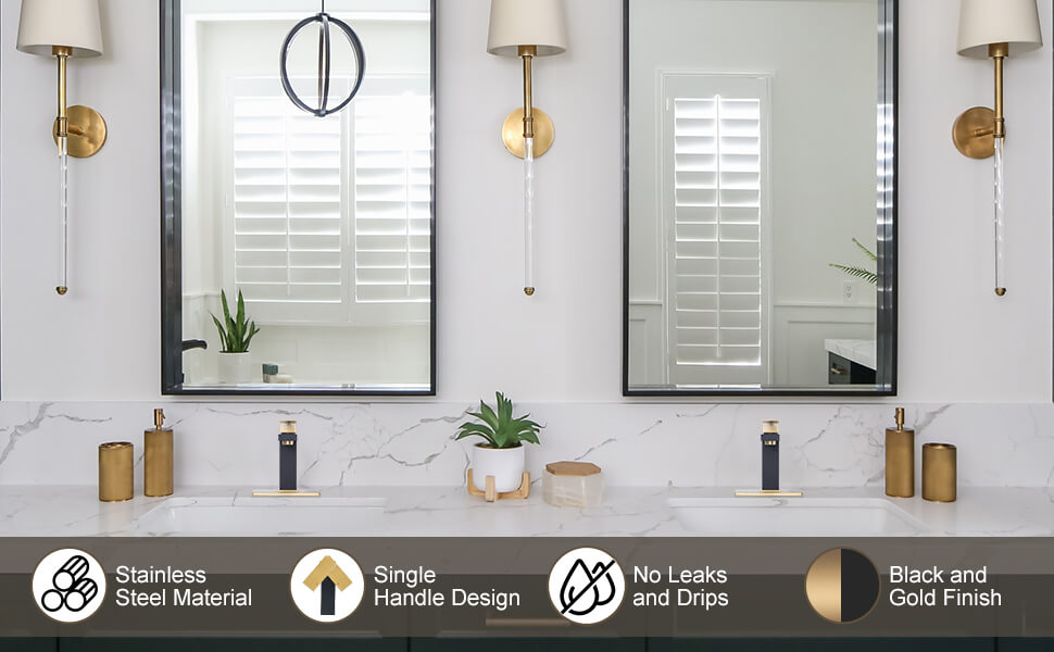 ARCORA Modern Black and Gold Bathroom Sink Faucet with Drain for 1 Or 3 Hole 2 ARCORA Modern Black and Gold Bathroom Sink Faucet with Drain for 1 Or 3 Hole - Hot Bathroom Faucets - 2