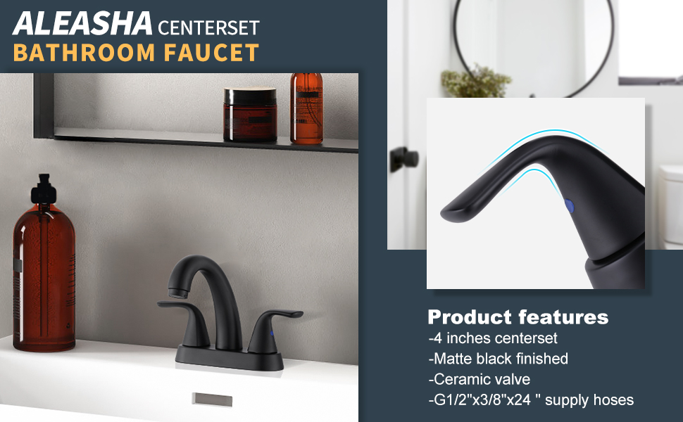 4 Inch Centerset Matte Black Bathroom Faucet with 2 Handles 3 4 Inch Centerset Matte Black Bathroom Faucet with 2 Handles - Centerset Bathroom Faucets - 3