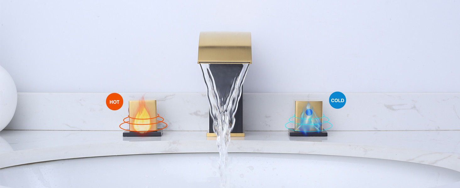 ARCORA Black and Gold Waterfall Widespread Bathroom Faucet with Pop Up Drain and Hose 3 ARCORA Black and Gold Waterfall Widespread Bathroom Faucet with Pop Up Drain and Hose - Hot Bathroom Faucets - 3