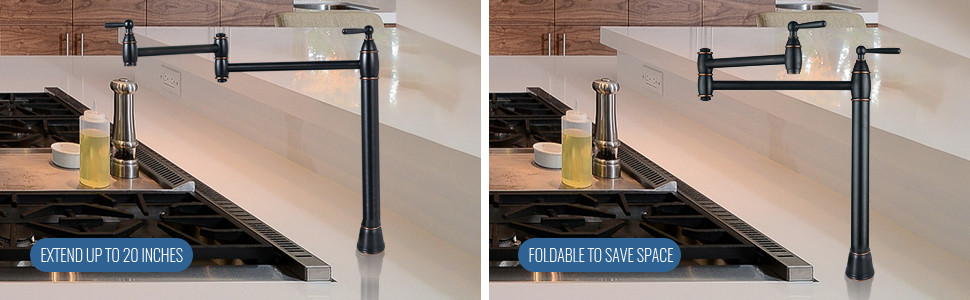 ARCORA Oil Rubbed Bronze Deck Mount Pot Filler Faucet Over Stove with Stretchable Double Joint Swing Arms 3 ARCORA Oil Rubbed Bronze Deck Mount Pot Filler Faucet Over Stove with Stretchable Double Joint Swing Arms - Pot Filler Kitchen Faucets - 3