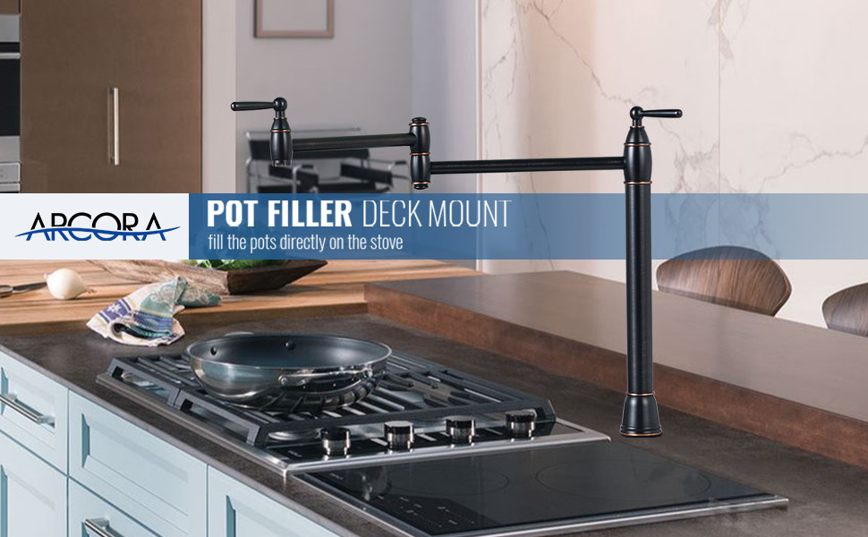 ARCORA Oil Rubbed Bronze Deck Mount Pot Filler Faucet Over Stove with Stretchable Double Joint Swing Arms 2 ARCORA Oil Rubbed Bronze Deck Mount Pot Filler Faucet Over Stove with Stretchable Double Joint Swing Arms - Pot Filler Kitchen Faucets - 2