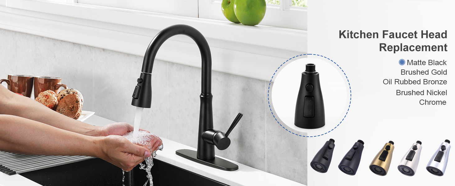 ARCORA 3-Function Matte Black Kitchen Faucet Spray Head Replacement with 9 Adapters 9 ARCORA 3-Function Matte Black Kitchen Faucet Spray Head Replacement with 9 Adapters - Faucet Accessories - 9