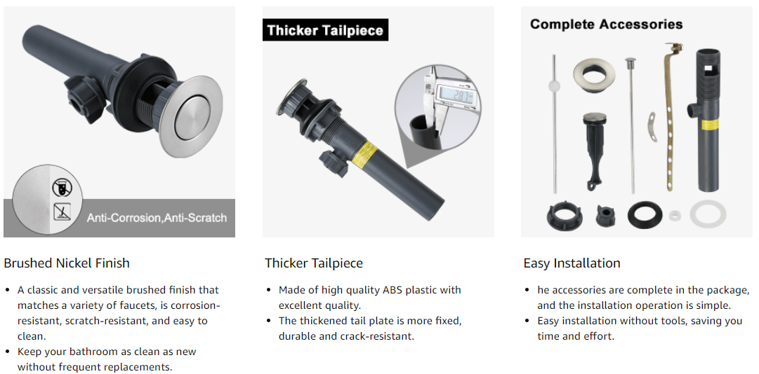 ARCORA Brushed Nickel Bathroom Sink Drain with Overflow & Lift Rod for Vessel Sink 4 ARCORA Brushed Nickel Bathroom Sink Drain with Overflow & Lift Rod for Vessel Sink - Bathroom Accessories - 4