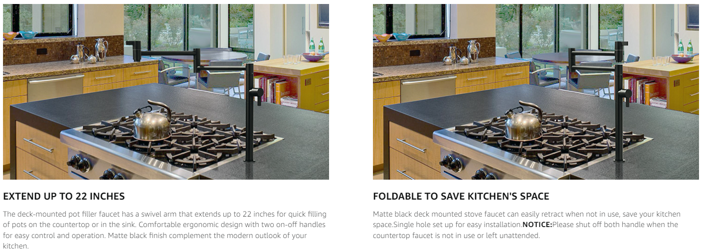 ARCORA Deck Mounted Solid Brass Pot Filler Matte Black Kitchen Folding Faucet 7 ARCORA Deck Mounted Solid Brass Pot Filler Matte Black Kitchen Folding Faucet - Pot Filler Kitchen Faucets - 7