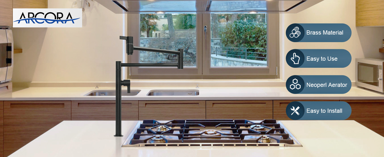 ARCORA Deck Mounted Solid Brass Pot Filler Matte Black Kitchen Folding Faucet 2 ARCORA Deck Mounted Solid Brass Pot Filler Matte Black Kitchen Folding Faucet - Pot Filler Kitchen Faucets - 2