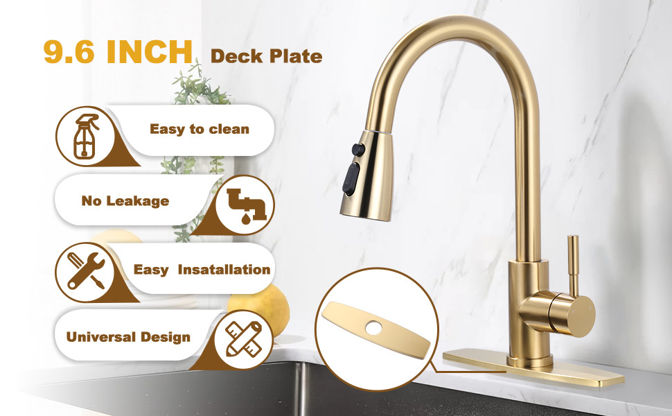 ARCORA 9.6 Inch Brushed Gold Faucet Hole Cover Stainless Steel Deck Plate for 1 or 3 Hole 2 ARCORA 9.6 Inch Brushed Gold Faucet Hole Cover Stainless Steel Deck Plate for 1 or 3 Hole - Faucet Accessories - 2