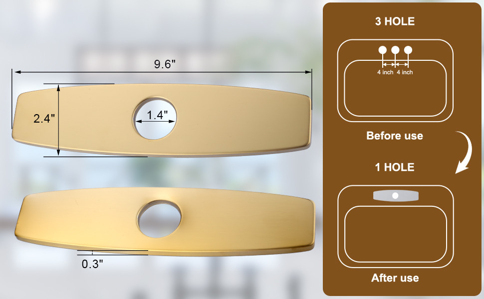 ARCORA 9.6 Inch Brushed Gold Faucet Hole Cover Stainless Steel Deck Plate for 1 or 3 Hole 4 ARCORA 9.6 Inch Brushed Gold Faucet Hole Cover Stainless Steel Deck Plate for 1 or 3 Hole - Faucet Accessories - 4