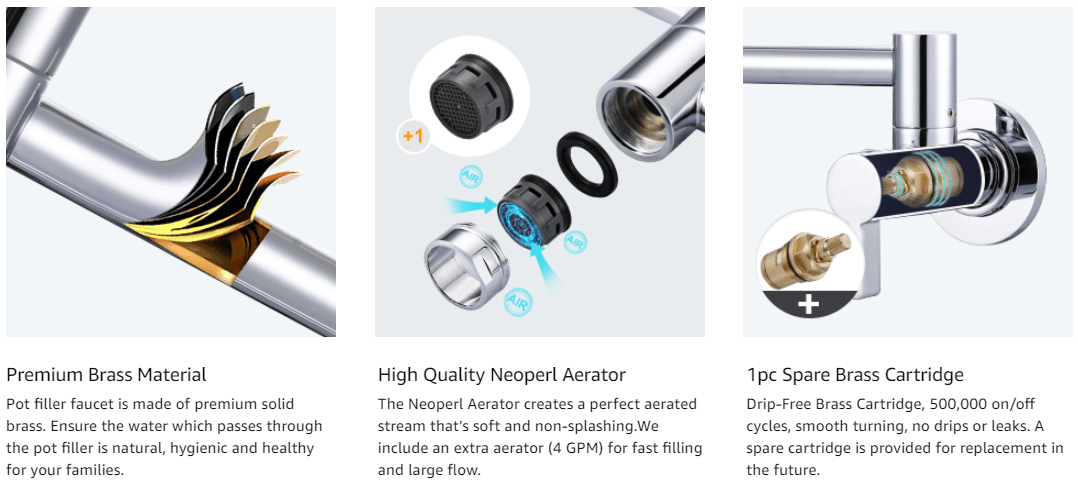 ARCORA Modern Two Handle Chrome Pot Filler Wall Mount Folding Faucet with Double Joint Swing Arms 4 ARCORA Modern Two Handle Chrome Pot Filler Wall Mount Folding Faucet with Double Joint Swing Arms - Pot Filler Kitchen Faucets - 4