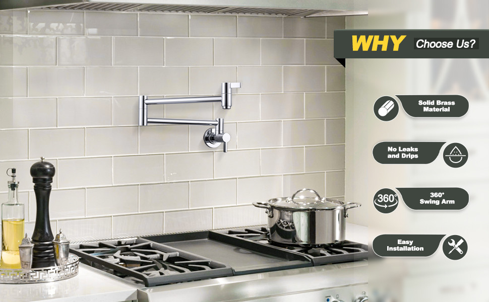 ARCORA Modern Two Handle Chrome Pot Filler Wall Mount Folding Faucet with Double Joint Swing Arms 2 ARCORA Modern Two Handle Chrome Pot Filler Wall Mount Folding Faucet with Double Joint Swing Arms - Pot Filler Kitchen Faucets - 2