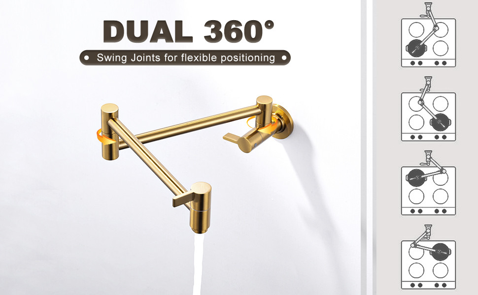 ARCORA Modern Brushed Gold Pot Filler Wall Mount Folding Faucet with Double Joint Swing Arms 3 ARCORA Modern Brushed Gold Pot Filler Wall Mount Folding Faucet with Double Joint Swing Arms - Hot Kitchen Faucets - 3