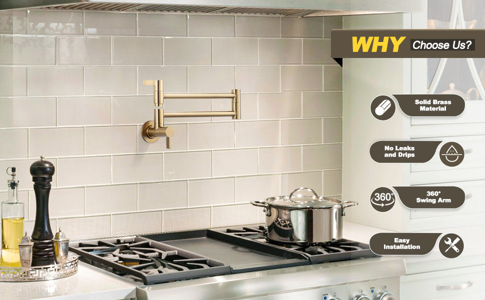 ARCORA Modern Brushed Gold Pot Filler Wall Mount Folding Faucet with Double Joint Swing Arms 2 ARCORA Modern Brushed Gold Pot Filler Wall Mount Folding Faucet with Double Joint Swing Arms - Hot Kitchen Faucets - 2