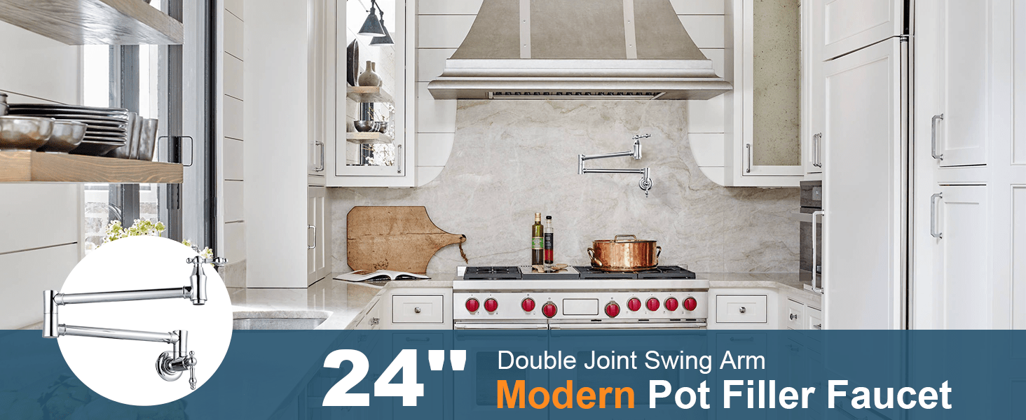 ARCORA Traditional Chrome Wall Mount Pot Filler Commercial Kitchen Faucet Over Stove 2 ARCORA Traditional Chrome Wall Mount Pot Filler Commercial Kitchen Faucet Over Stove - Pot Filler Kitchen Faucets - 2