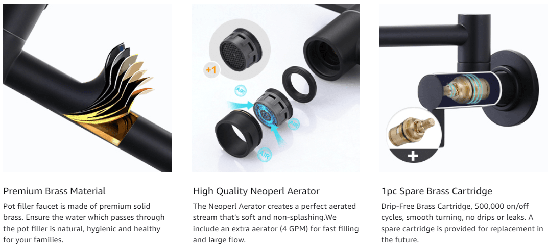 ARCORA Modern Two Handle Matte Black Pot Filler Wall Mount Folding Faucet with Double Joint Swing Arms 4 ARCORA Modern Two Handle Matte Black Pot Filler Wall Mount Folding Faucet with Double Joint Swing Arms - Pot Filler Kitchen Faucets - 4