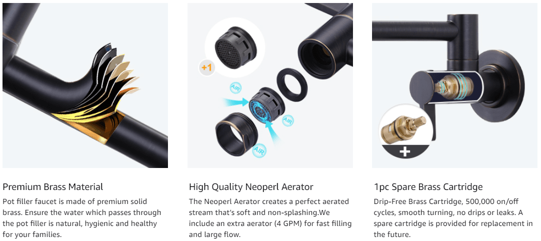 ARCORA Oil Rubbed Bronze Pot Filler Wall Mount Folding Faucet with Double Joint Swing Arms 4 ARCORA Oil Rubbed Bronze Pot Filler Wall Mount Folding Faucet with Double Joint Swing Arms - Pot Filler Kitchen Faucets - 4