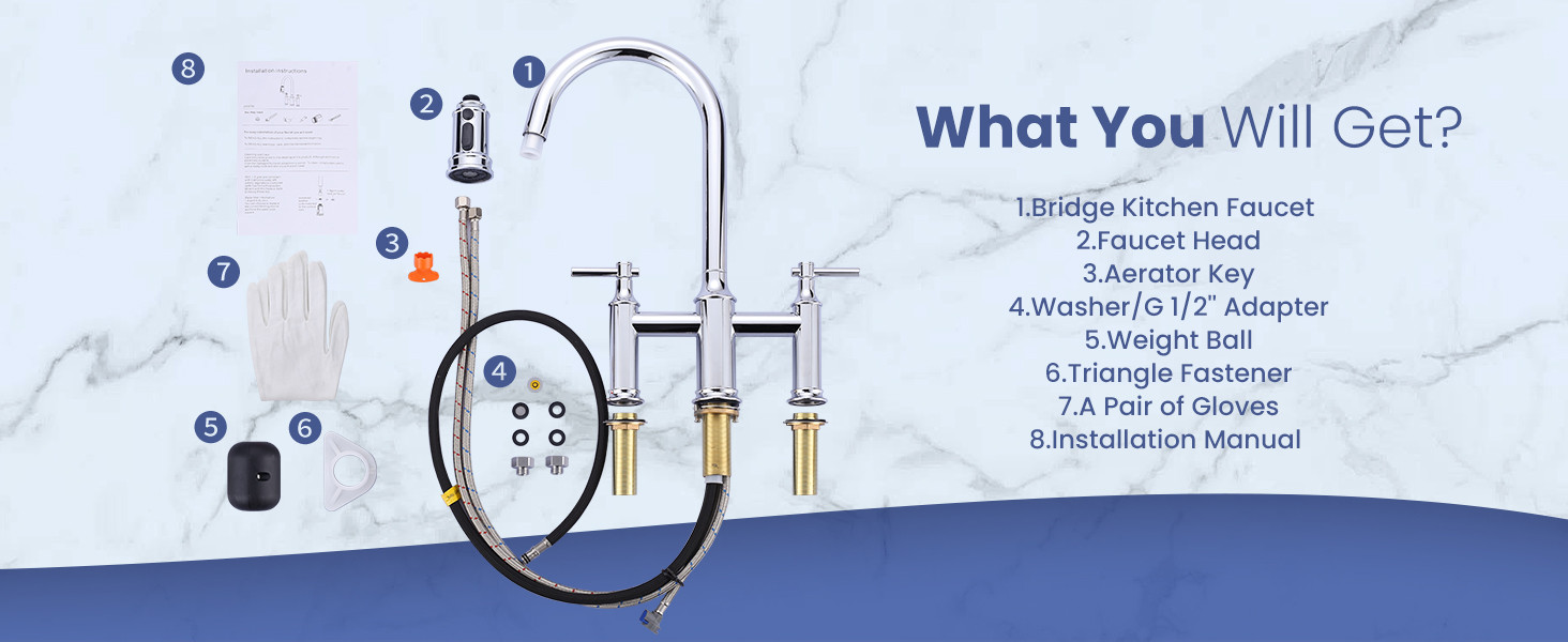 ARCORA Chrome Brass Bridge Faucet with Pull Down Sprayer for Farmhouse RV Laundry 10 ARCORA Chrome Brass Bridge Faucet with Pull Down Sprayer for Farmhouse RV Laundry - Pull Down Kitchen Faucets - 10