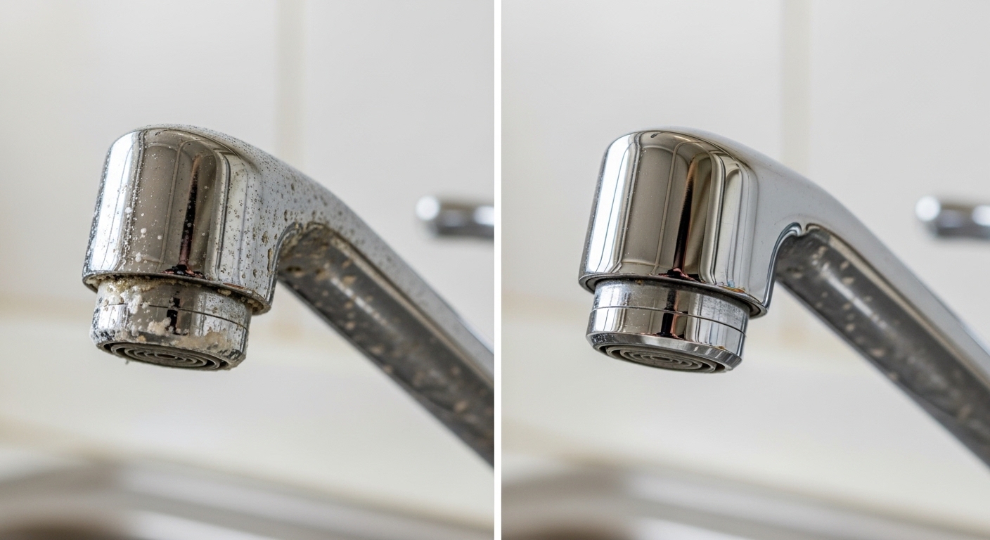 remove hard water stains on faucet