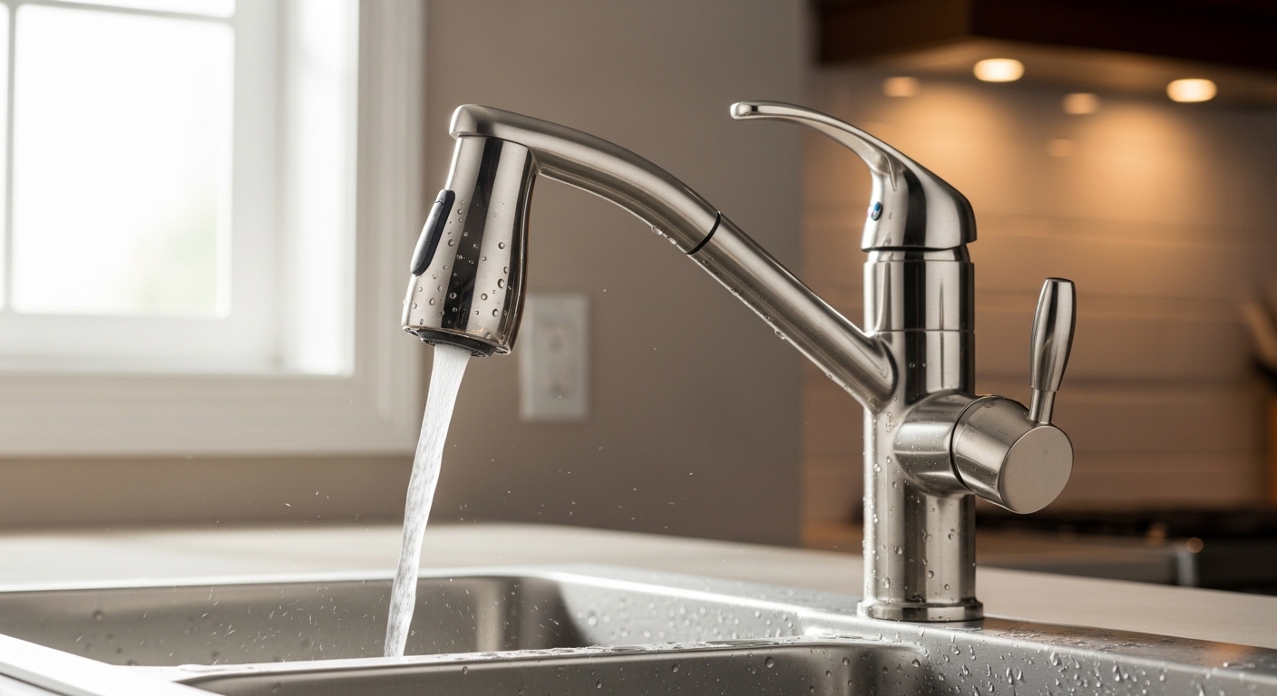 polished nickel kitchen faucet with pull out spray