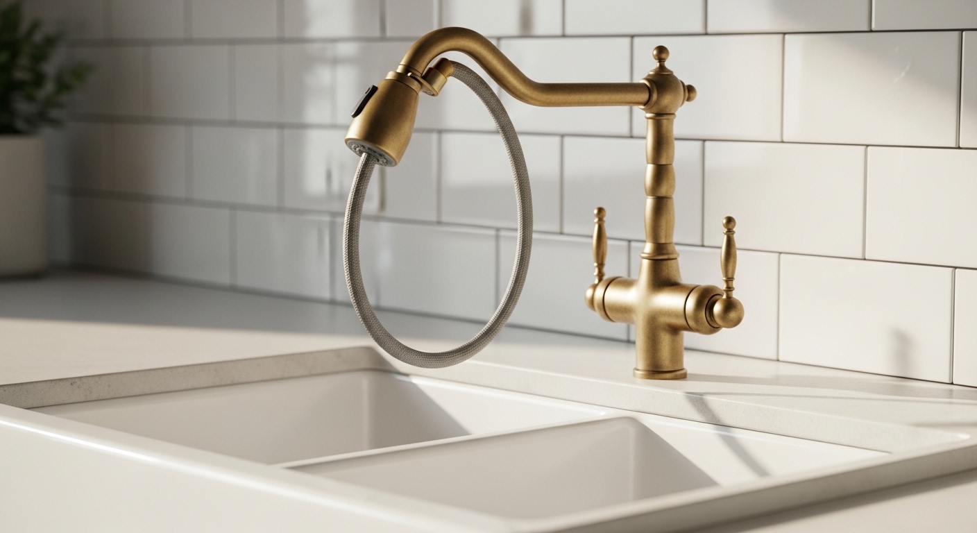 pull out kitchen tap aged brass