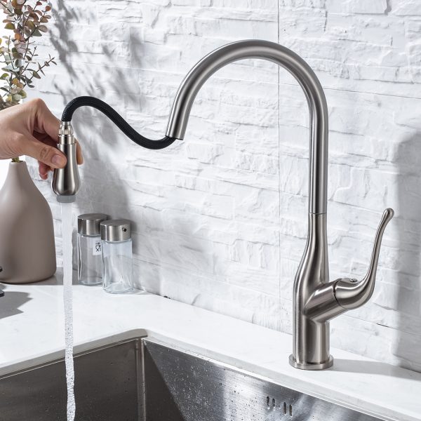 Pull Down Kitchen Faucet with Sprayer Stainless Steel Brushed Nickel 2