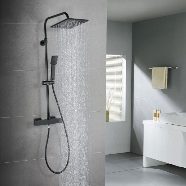 2 3090100D ARCORA Thermostatic Shower Set Black With Handheld Shower 5