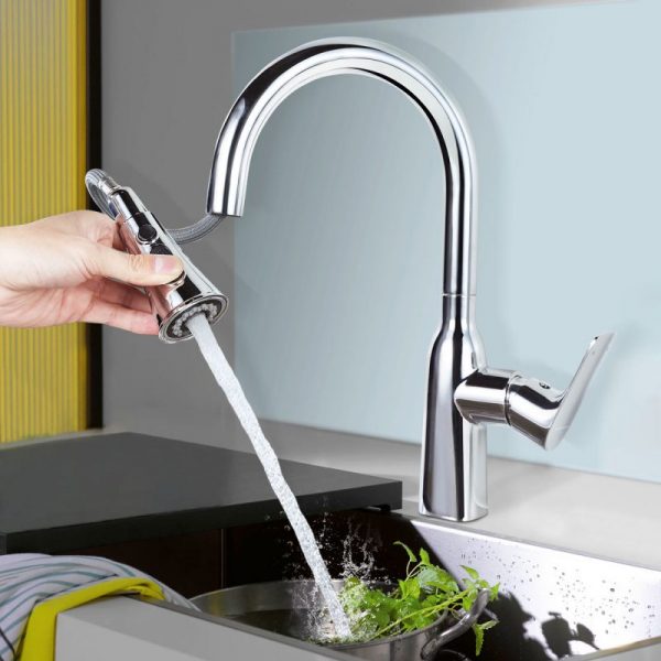 2310200C白底1logo 1 Arcora Single Handle Chrome Kitchen Sink Faucet with Sprayer High Arc