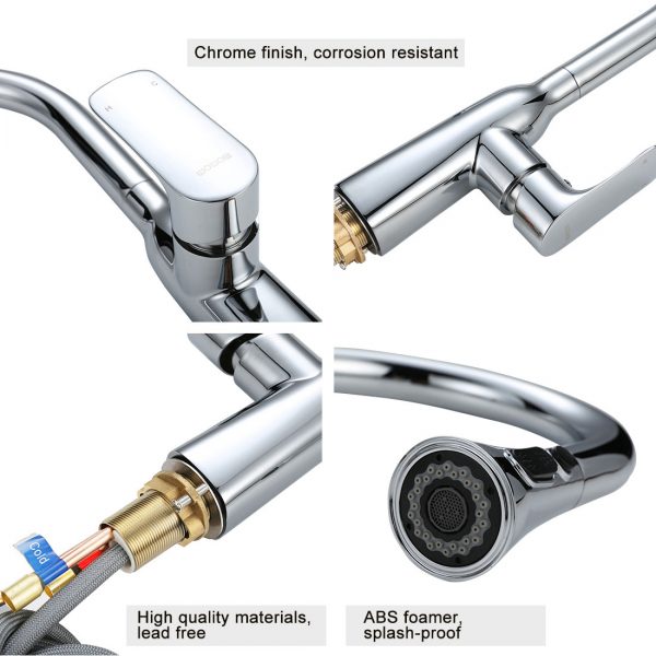 2310200C白底1logo 3 Arcora Single Handle Chrome Kitchen Sink Faucet with Sprayer High Arc