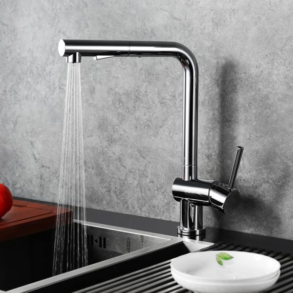 5 Modern Style Kitchen Sink Faucet with Pull Down Sprayer 2 Water Function Chrome 1