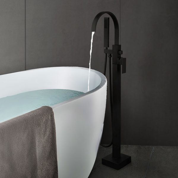 黑方 Arcora Tub Filler Faucets Black Single Handle Floor Mounted with Handheld Shower