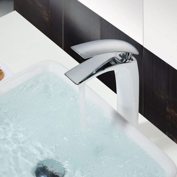 7 Weiß Chrom Waschtischarmatur hoch Wasserhahn Bad Armatur Badzimmer Einhebelmischer Badarmatur 5