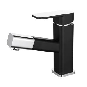 Arcora Bathroom Sink Faucet Matte Black with Pull Out Sprayer, Single Handle Basin Mixer Tap for Hot and Cold Water, Lavatory Pull Down Vessel Sink Faucet with Rotating Spout