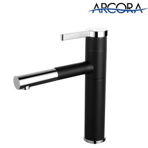 Arcora Bathroom Vessel Faucet Single Handle Basin Faucet 360° Swivel Spout, Matte Black Basin Mixer Tap