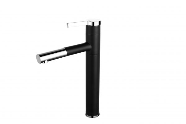arcora matte black tall bathroom sink faucet for tall vessel vanity lavatory single hole single handle modern basin mixer tap with hot and cold two hoses deck plate