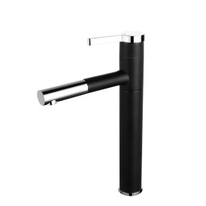 Arcora Matte Black Tall Bathroom Sink Faucet for Tall Vessel Vanity Lavatory Single Hole Single Handle Modern Basin Mixer Tap with Hot and Cold Two Hoses Deck Plate