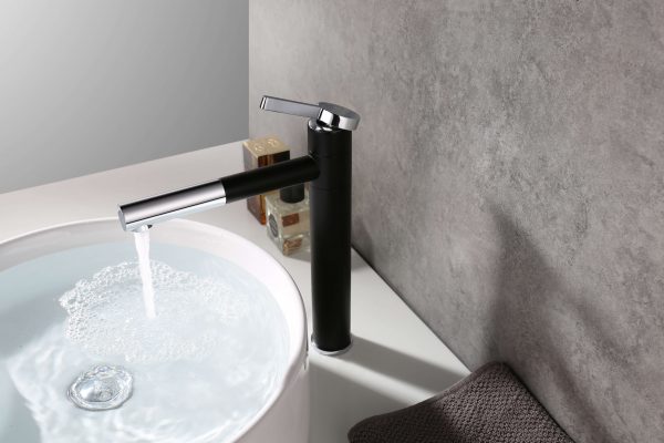 arcora matte black tall bathroom sink faucet for tall vessel vanity lavatory single hole single handle modern basin mixer tap with hot and cold two hoses deck plate 4 scaled