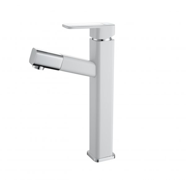 arcora white bathroom vessel sink faucet lavatory single hole single handle tall basin sink faucet with pull out sprayer and rotating spout 2 scaled