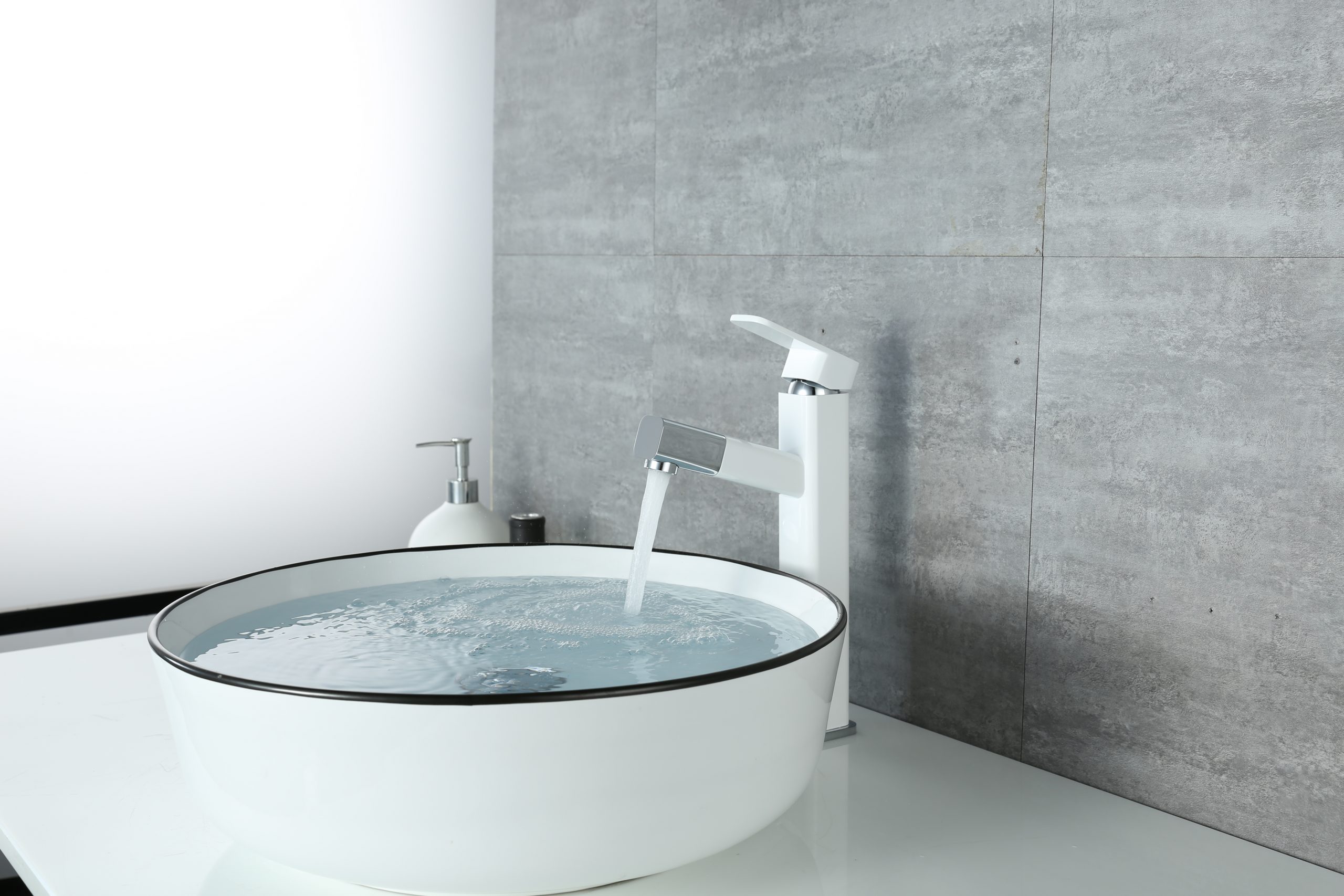 Arcora White Bathroom Vessel Sink Faucet, Lavatory Single Hole Single Handle Tall Basin Sink Faucet with Pull Out Sprayer and Rotating Spout